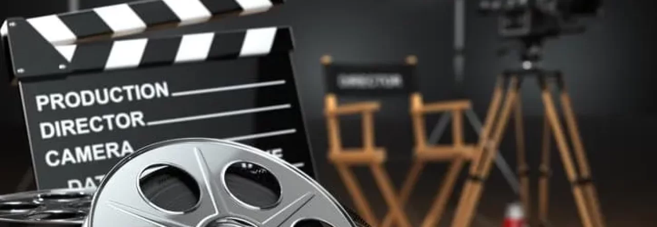 film reel, directors board, director's chair, and camera